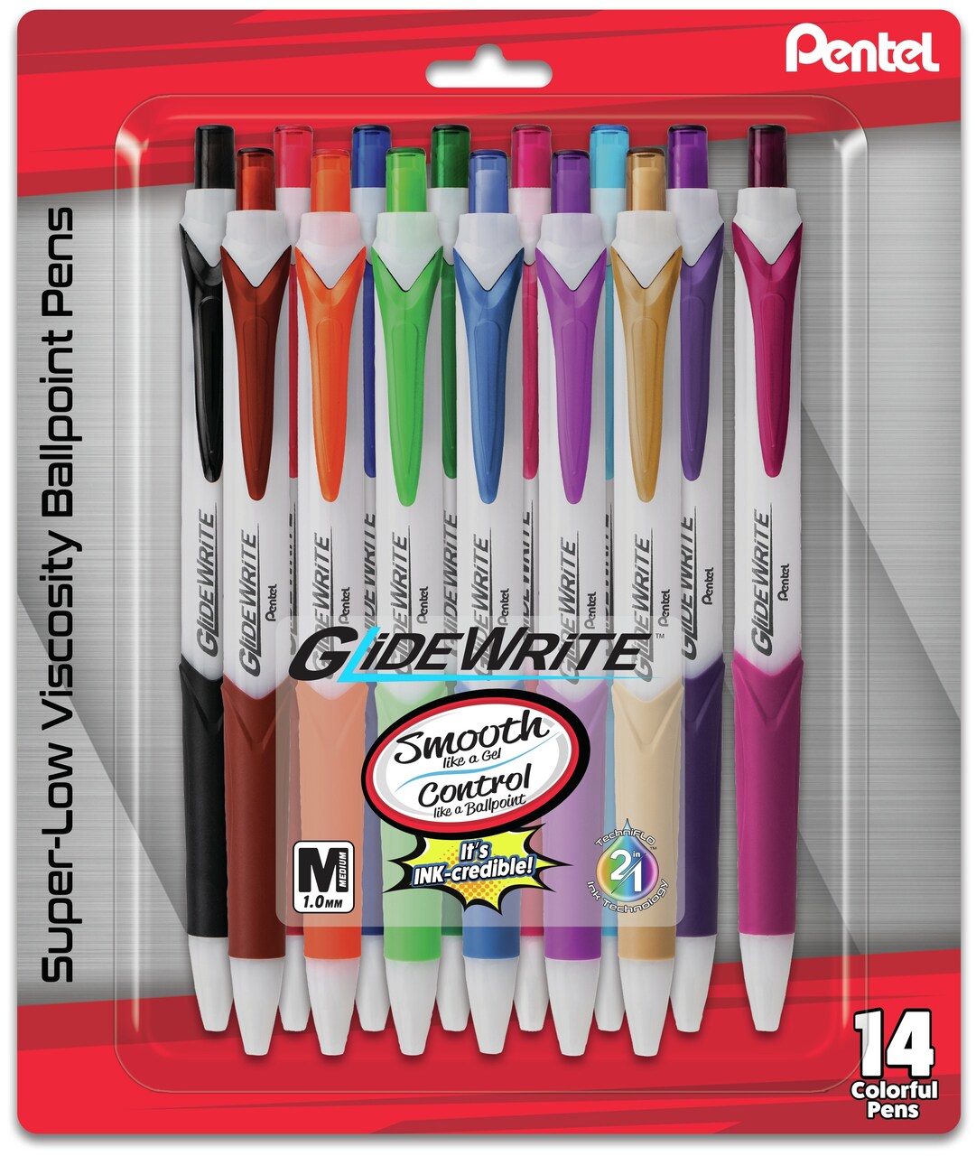 Pentel GlideWrite Ballpoint Pens 1.0mm 14/Pkg-Assorted Colors
